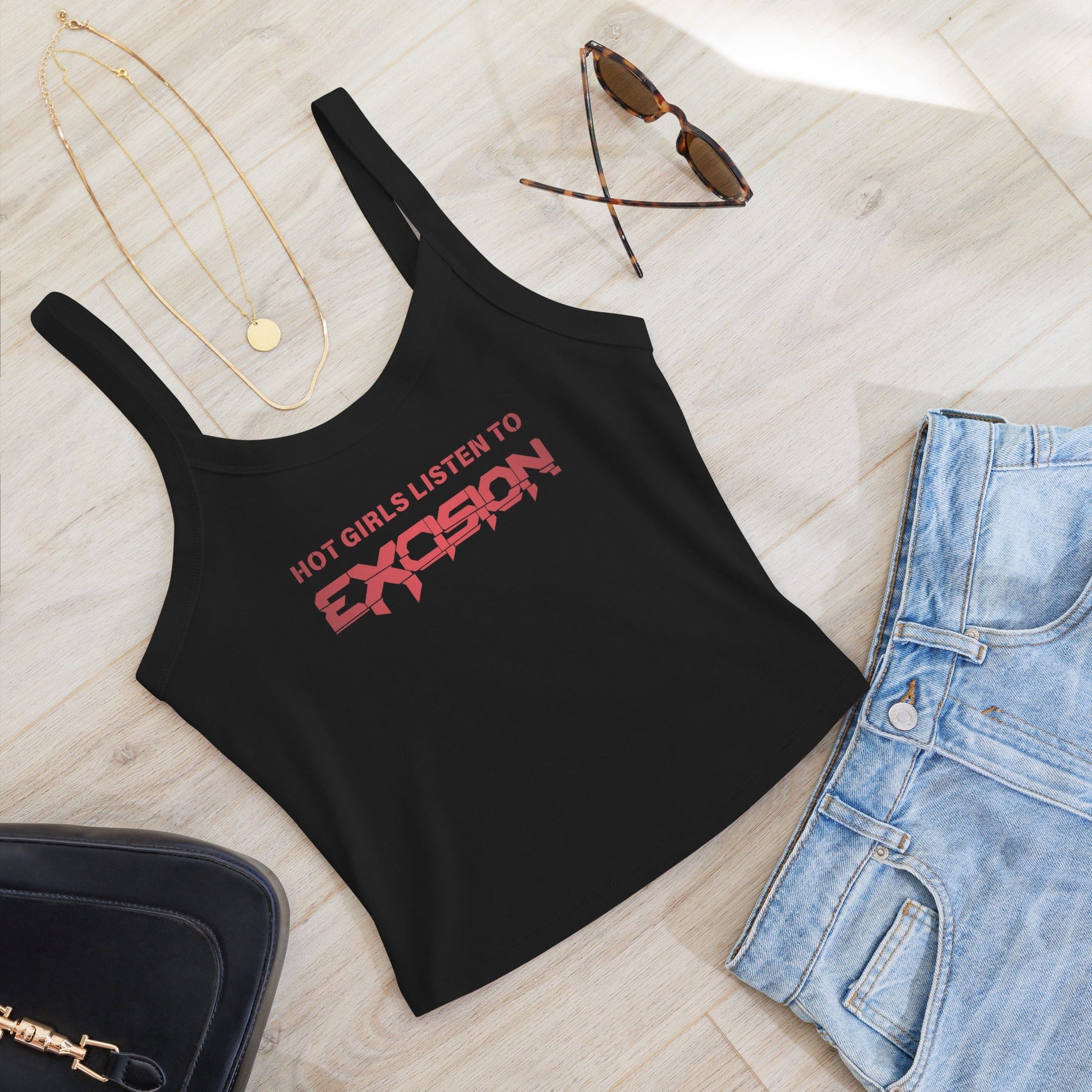 Hot Girls Listen to Excision - Black/Red micro-rib tank top Rave Day 