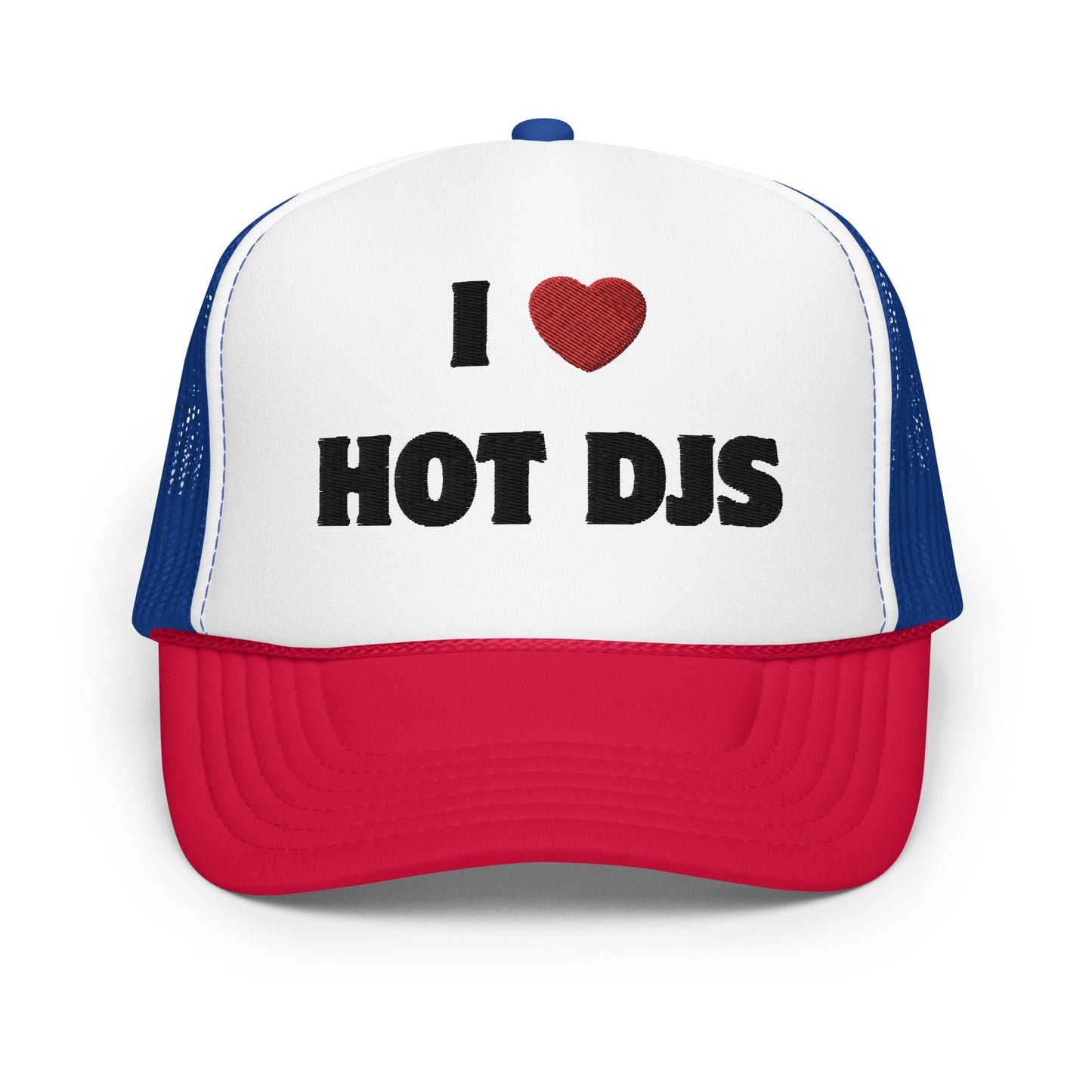 I Love Hot DJs - Foam trucker hat Rave Day White / Royal / Red 