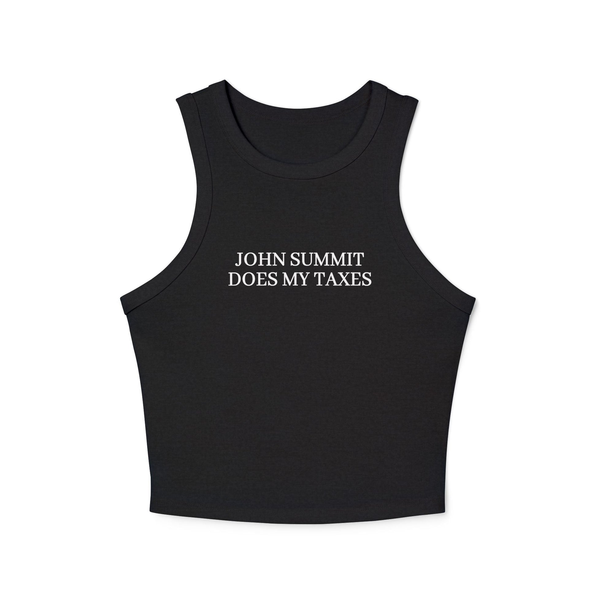 John Summit Does My Taxes - Women's Micro Rib Racer Tank Top Tank Top Printify Solid Black Blend XS 