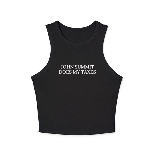 John Summit Does My Taxes - Women's Micro Rib Racer Tank Top Tank Top Printify Solid Black Blend XS 