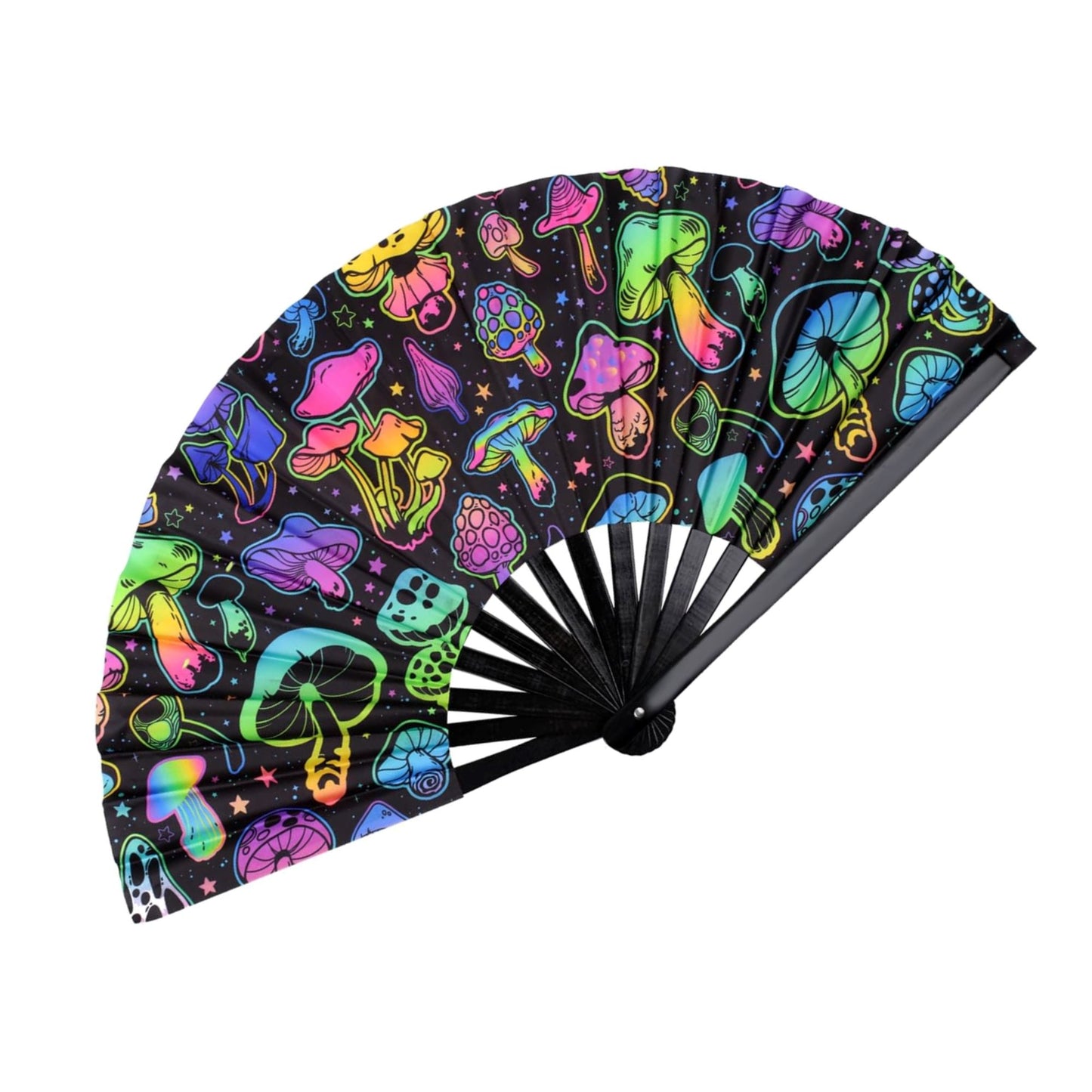 Large Reflective Hand Fan - Glowing Mushrooms Fan Rave Day 