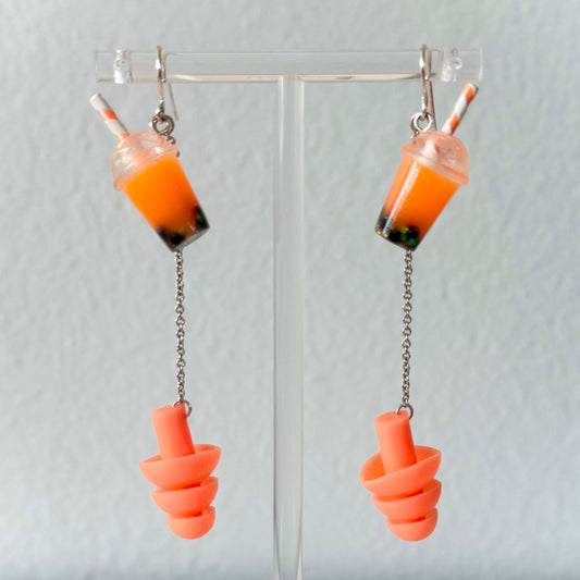 Orange Boba Earplug Earrings Earrings Rave Day 