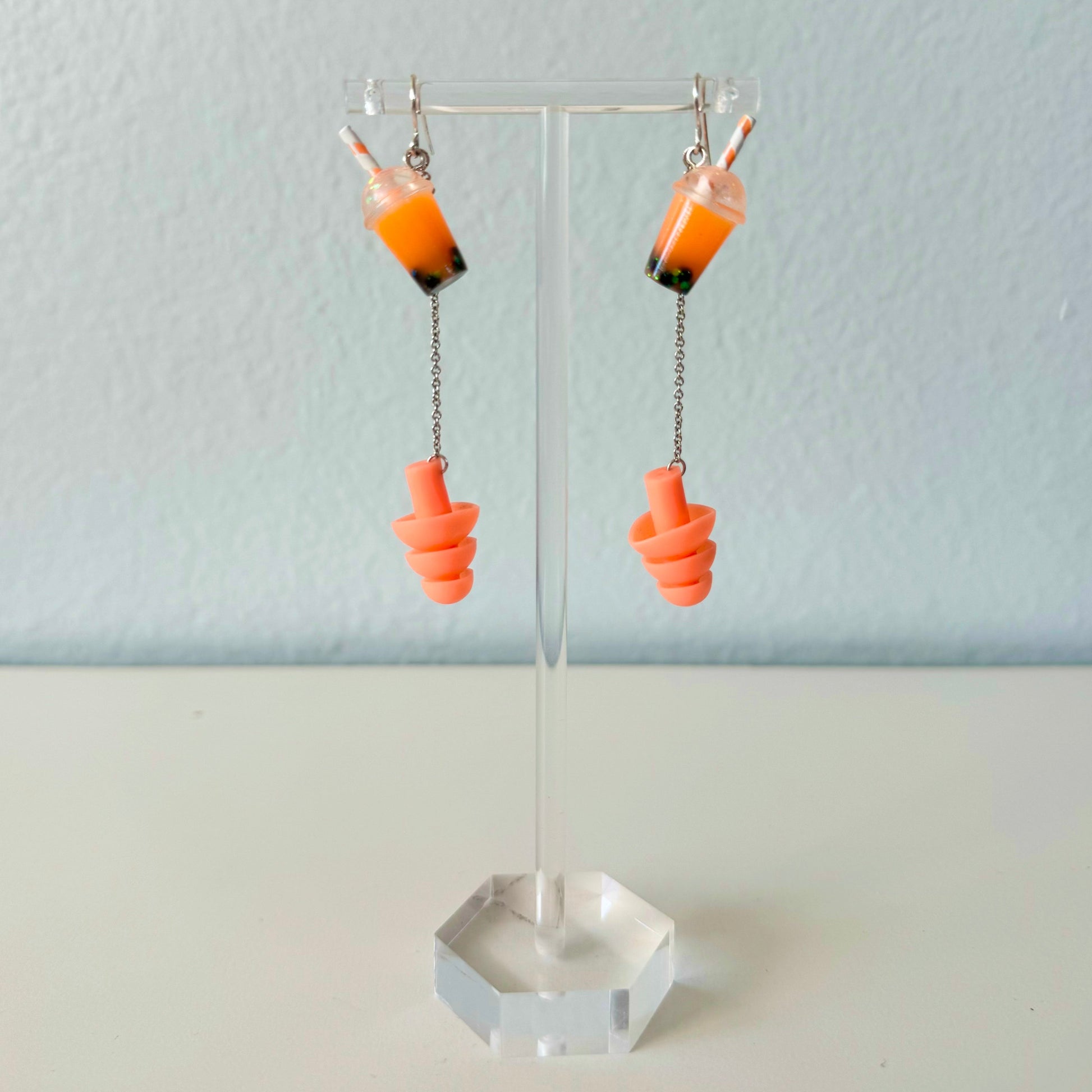 Orange Boba Earplug Earrings Earrings Rave Day 
