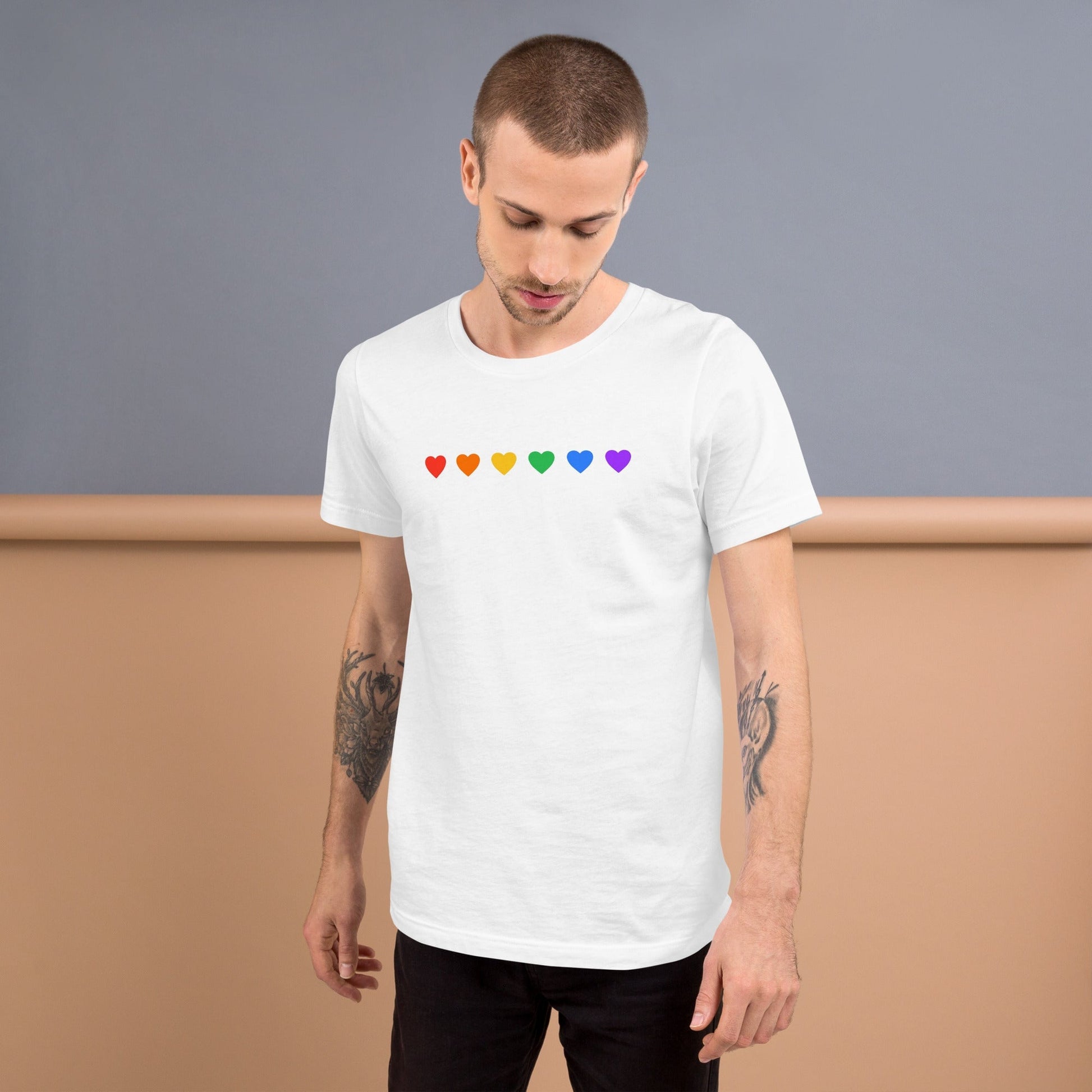 Rainbow Hearts - Unisex T-Shirt (White) Rave Day 