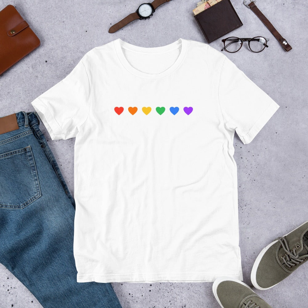 Rainbow Hearts - Unisex T-Shirt (White) Rave Day XS 