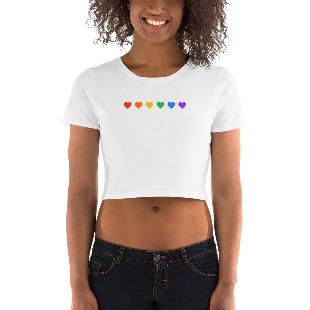 Rainbow Hearts - White Crop Tee Rave Day 