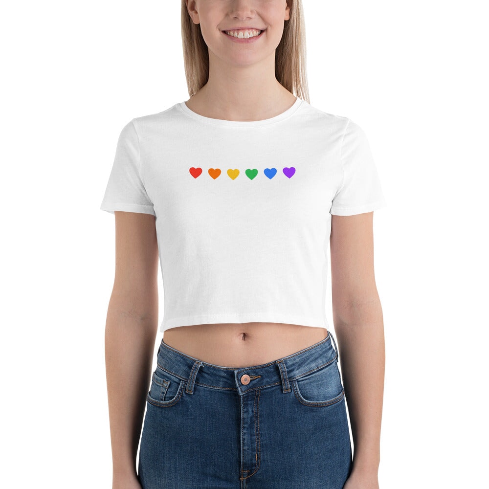 Rainbow Hearts - White Crop Tee Rave Day 