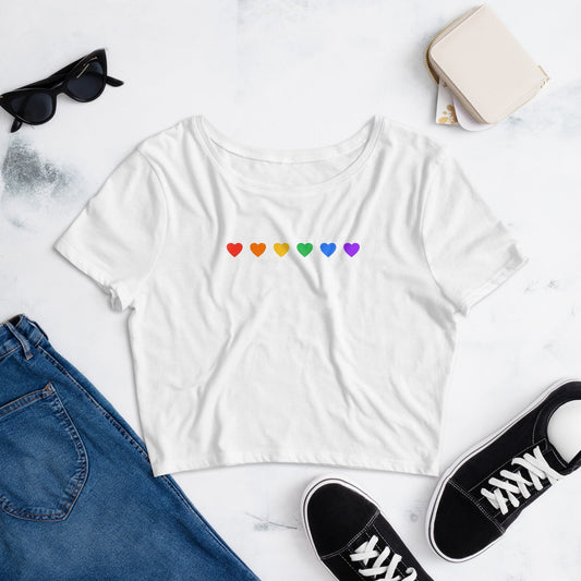 Rainbow Hearts - White Crop Tee Rave Day XS/SM 