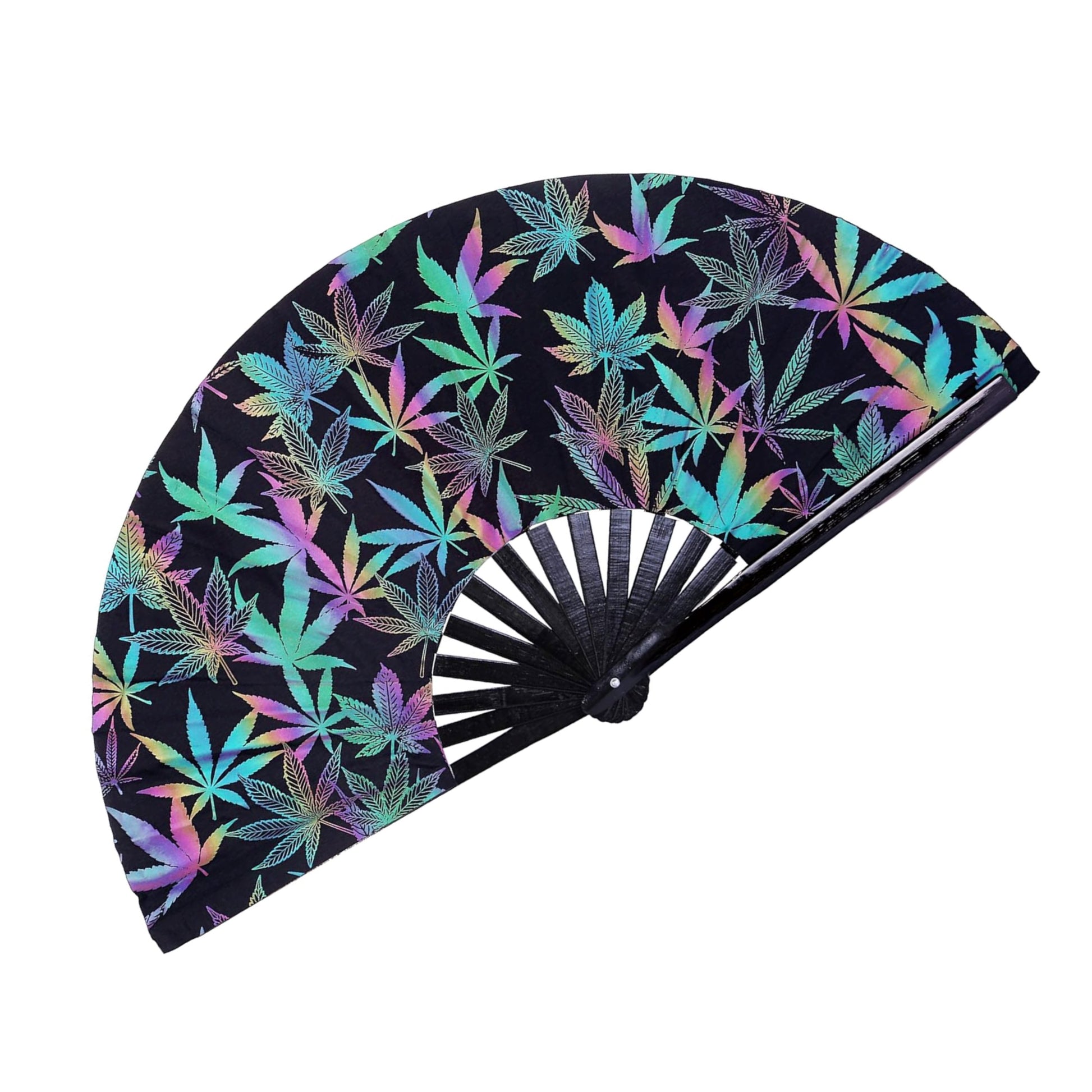 Reflective Holographic Fan - Pot Leaf Design Fan Rave Day 