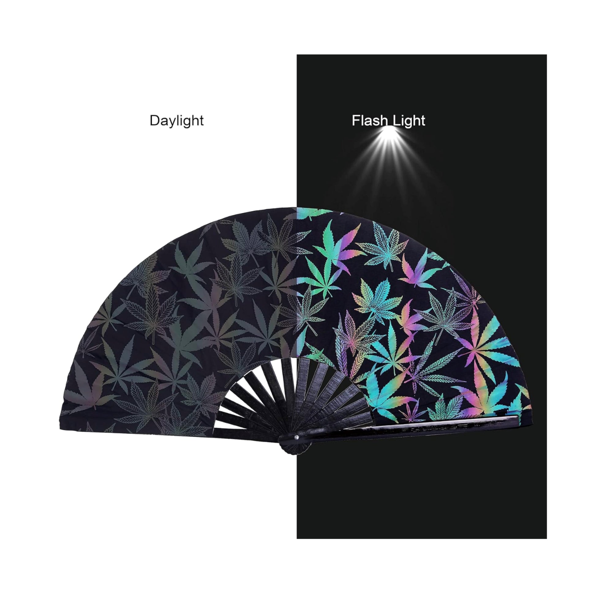 Reflective Holographic Fan - Pot Leaf Design Fan Rave Day 